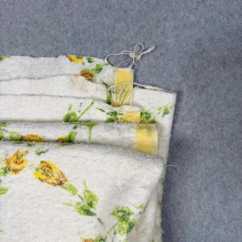 Vintage 70s Yellow Rosebud Trellis Thermal Blanket Satin Trim Floral Cottagecore